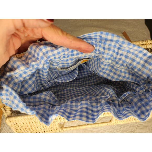 C&C California Half Moon Rattan Bag Cross Body Hand Purse Wicker Gingham - Picture 4 of 16